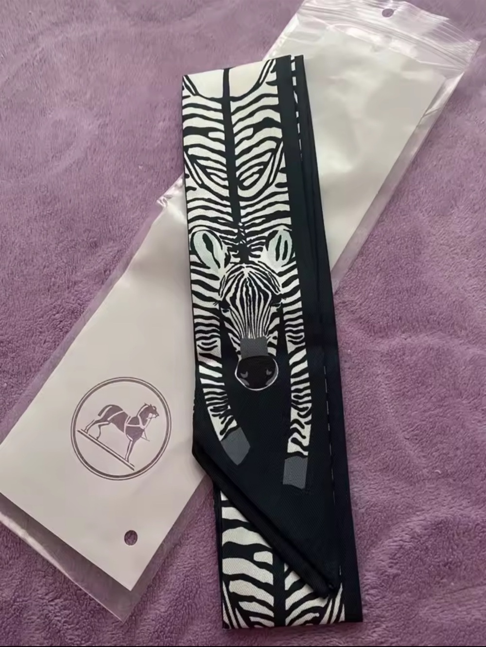 Stylish Zebra Print Twilly Scarf - Black & White - Picture 3 of 4